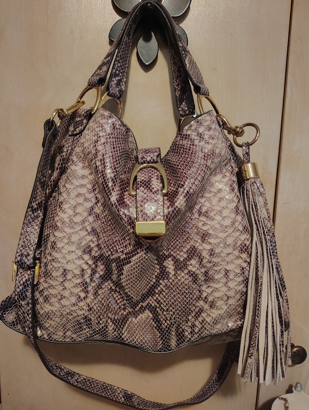 G.I.L.I. Brown/Tan Embossed Snake Shoulder Bag/Satchel EUC